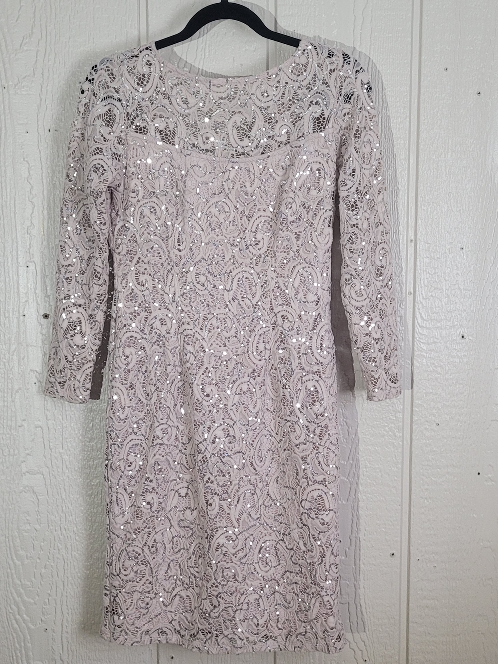 Elegant Lace Sequin Women's Dress in Taupe-pink